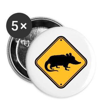 Opossum Gefahr Schild - Buttons groß 56 mm (5er Pack) - Weiß - Vorne