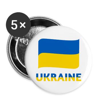 Flagge Ukraine T-Shirt - Buttons groß 56 mm (5er Pack) - Weiß - Vorne