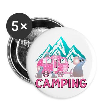 Camping in den Bergen - Familie Wohnwagen - Buttons groß 56 mm (5er Pack) - Weiß - Vorne