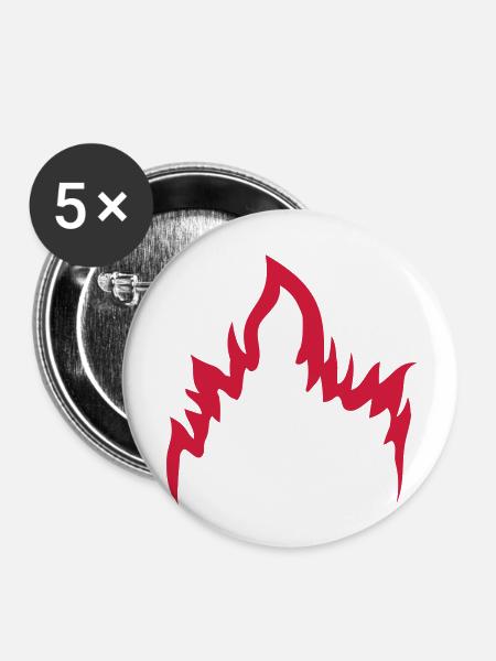 Flammen cool Design - Buttons groß 56 mm (5er Pack) - Weiß