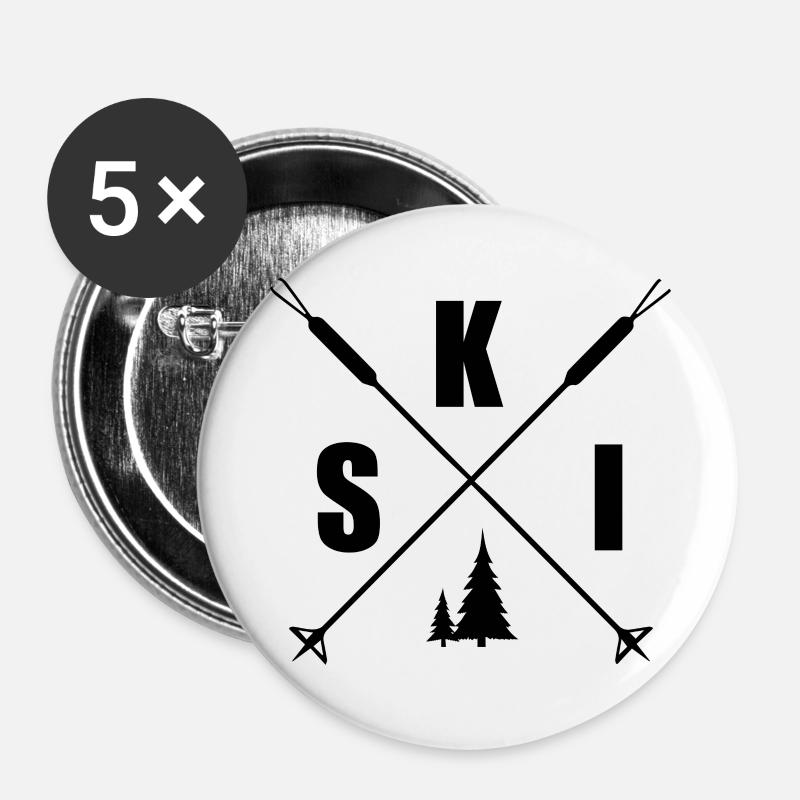 Skiing Skiing Ski motif for skiers - Buttons large 2.2''/56 mm (5-pack) - white