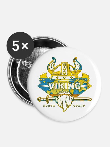 Skandinavischer Wikinger - Buttons groß 56 mm (5er Pack) - Weiß