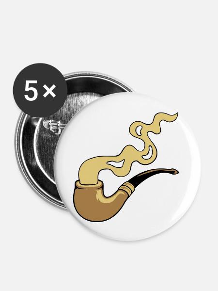 Qualmen Tabakpfeife Rauch - Buttons groß 56 mm (5er Pack) - Weiß