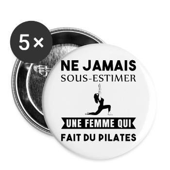 Pilates femme humour - Lot de 5 grands badges (56 mm) - blanc - Devant