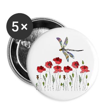 Libellule - Lot de 5 grands badges (56 mm) - blanc - Devant