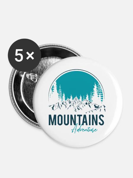 Mountains Adventure - Buttons groß 56 mm (5er Pack) - Weiß
