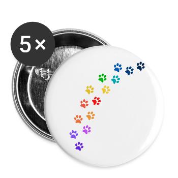 Bunte Tatzen von Hunden oder Katzen | Regenbogen - Buttons groß 56 mm (5er Pack) - Weiß - Vorne