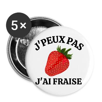 fraise, manger des fraises, saison des fraises - Lot de 5 grands badges (56 mm) - blanc - Devant