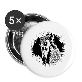 Cheval - Lot de 5 grands badges (56 mm) - blanc - Devant