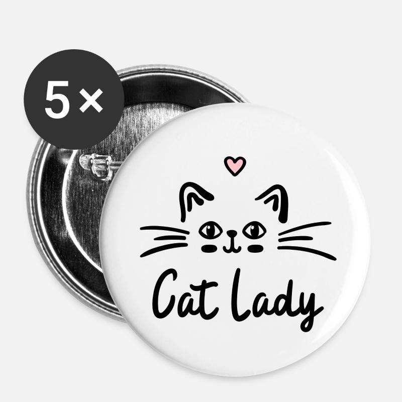 cat lady - Buttons large 2.2''/56 mm (5-pack) - white