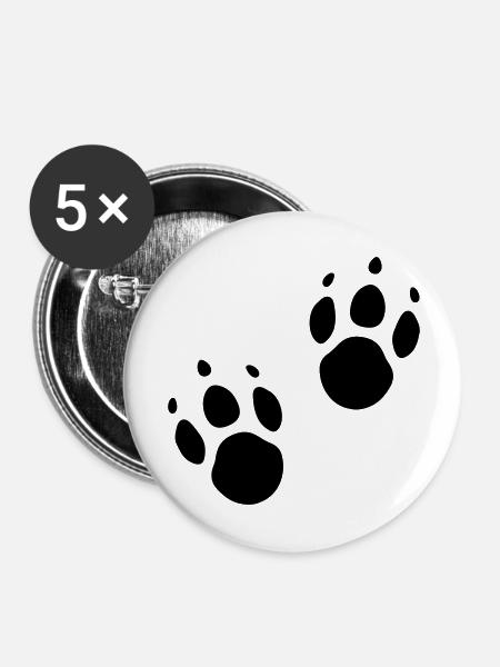 Tierspur Pfotenabdruck Tierfreund - Buttons groß 56 mm (5er Pack) - Weiß