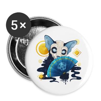 Blue Ink Spirituosen - Ghost Cat Dia de Los Muertos - Buttons groß 56 mm (5er Pack) - Weiß - Vorne