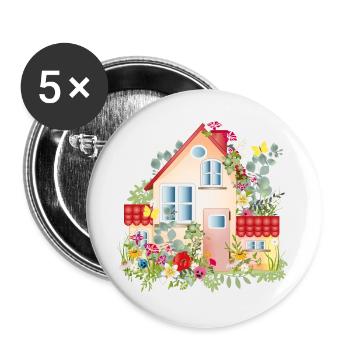 villa colorée avec jardin luxuriant - Une maison de rêve - Lot de 5 grands badges (56 mm) - blanc - Devant