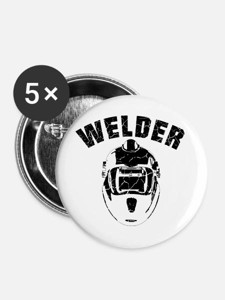 Welder Team schwarz - Buttons groß 56 mm (5er Pack) - Weiß
