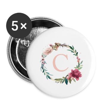 Monogramme personnalisable C Fleurs Cercle Boho - Lot de 5 grands badges (56 mm) - blanc - Devant