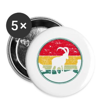 Steinbock, Wandern, Berge - Buttons groß 56 mm (5er Pack) - Weiß - Vorne
