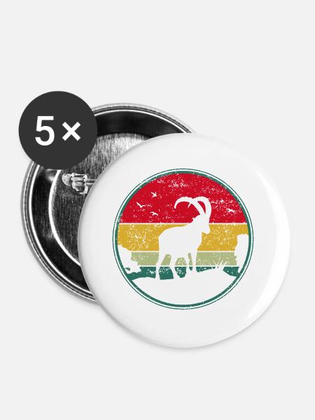 Steinbock, Wandern, Berge - Buttons groß 56 mm (5er Pack) - Weiß