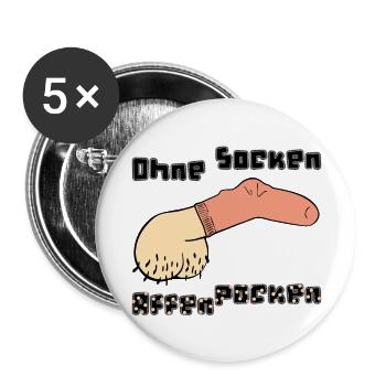 Ohne Socken: Affenpocken - Buttons groß 56 mm (5er Pack) - Weiß - Vorne