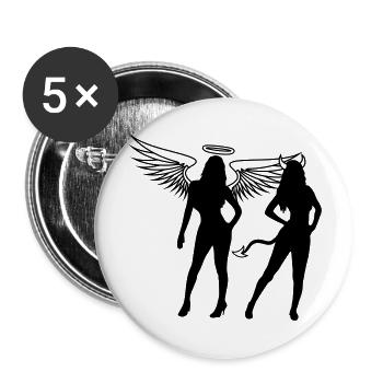 Team Engel Teufel - Buttons groß 56 mm (5er Pack) - Weiß - Vorne