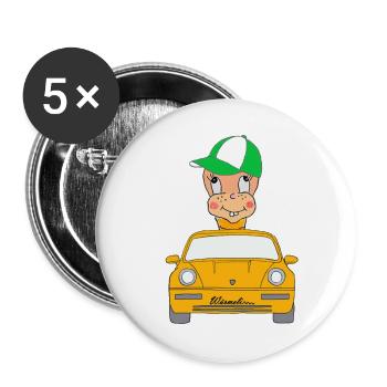 Würmeli aus dem Auto - Buttons groß 56 mm (5er Pack) - Weiß - Vorne