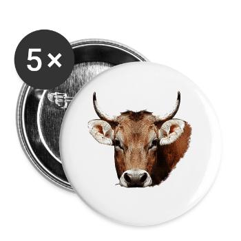 süße tierdesigns mädchen, kuh beige, rustikal - Buttons groß 56 mm (5er Pack) - Weiß - Vorne