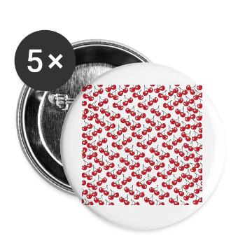60er Look, Kirschenmuster, Rockabilly kleidung - Buttons groß 56 mm (5er Pack) - Weiß - Vorne