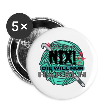 Die Tut Nix Die Will Nur Häkeln Grün Türkis Herzen - Buttons groß 56 mm (5er Pack) - Weiß - Vorne