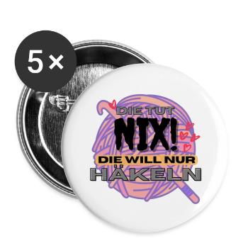 Die Tut Nix Die Will Nur Häkeln Rosa Lila Orange - Buttons groß 56 mm (5er Pack) - Weiß - Vorne