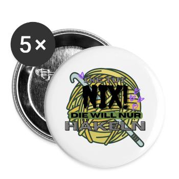 Die Tut Nix Die Will Nur Häkeln Gelb Lila Garn - Buttons groß 56 mm (5er Pack) - Weiß - Vorne