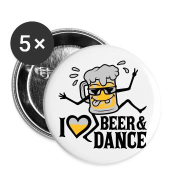 Love Beer and Dance - Buttons large 2.2''/56 mm (5-pack) - white - Front