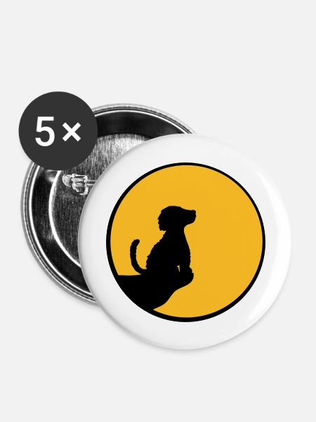 Mond Klippe sitzender Hund - Buttons groß 56 mm (5er Pack) - Weiß