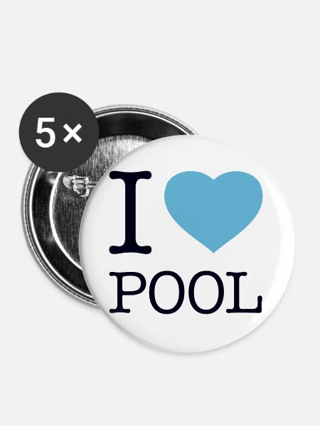 I LOVE POOL - Buttons groß 56 mm (5er Pack) - Weiß