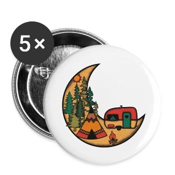 Camping Rétro Lune - Lot de 5 grands badges (56 mm) - blanc - Devant