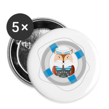 niedlicher Fuchs als Seemann im Marine Look - Buttons groß 56 mm (5er Pack) - Weiß - Vorne