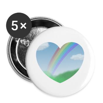 Sommer Landschaft mit Regenbogen in Herzform - Buttons groß 56 mm (5er Pack) - Weiß - Vorne