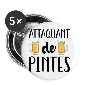 Attaquant de pintes cadeau humour bière football - Lot de 5 grands badges (56 mm) - blanc - Devant