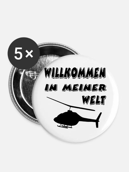 Hubschrauber - Buttons groß 56 mm (5er Pack) - Weiß