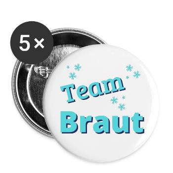 Team Braut 2023 - Buttons groß 56 mm (5er Pack) - Weiß - Vorne