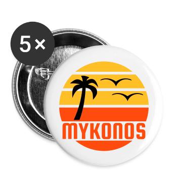 Mykonos (sun, palm tree, birds) - Buttons large 2.2''/56 mm (5-pack) - white - Front