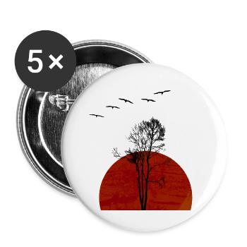 Tree Sun Birds - Buttons large 2.2''/56 mm (5-pack) - white - Front