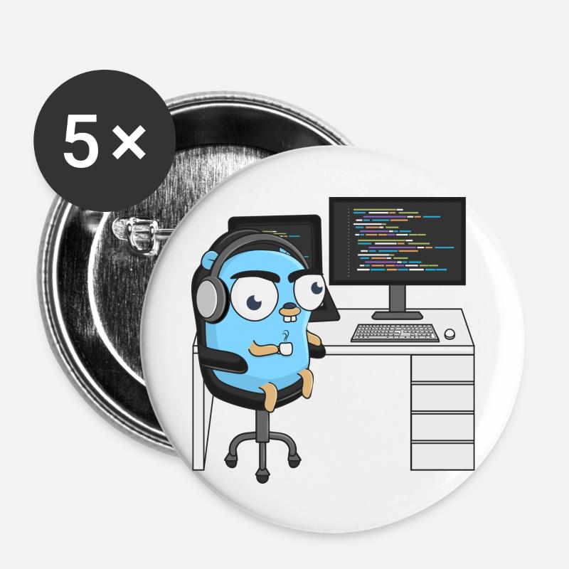 Gopher Coding - Buttons large 2.2''/56 mm (5-pack) - white
