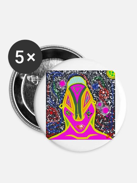PINK-EYED ALIEN - Buttons groß 56 mm (5er Pack) - Weiß