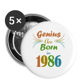Genius Jahrgang 1986 - Buttons groß 56 mm (5er Pack) - Weiß - Vorne