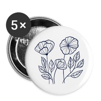 Blaue Mohnblumen - Buttons groß 56 mm (5er Pack) - Weiß - Vorne