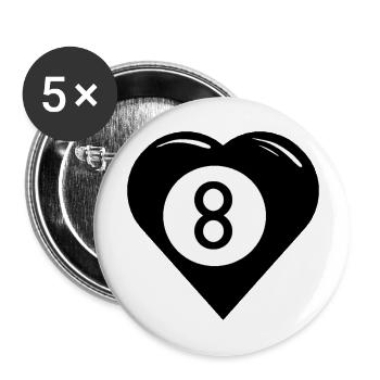 Pool Billard Herz (Snooker, Billiard), Ball-8 - Buttons groß 56 mm (5er Pack) - Weiß - Vorne
