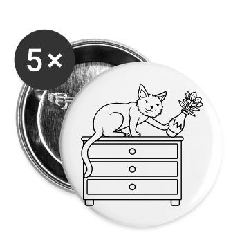 Blumenvase umgestoßen böse Katze - Buttons groß 56 mm (5er Pack) - Weiß - Vorne