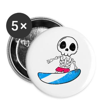 SKELETON SKULL SURFER SURF SURFING SURF MOTIF - Lot de 5 grands badges (56 mm) - blanc - Devant
