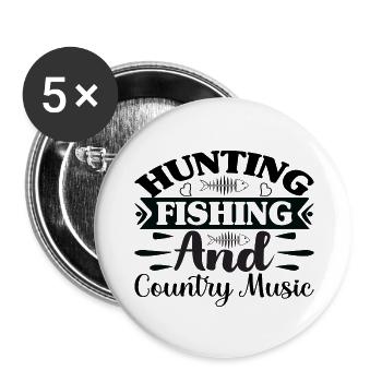 Chasse, pêche et musique country - Lot de 5 grands badges (56 mm) - blanc - Devant
