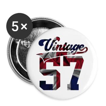 69E ANNIVERSAIRE AU ROYAUME-UNI MILLÉSIME 1957 - Lot de 5 grands badges (56 mm) - blanc - Devant