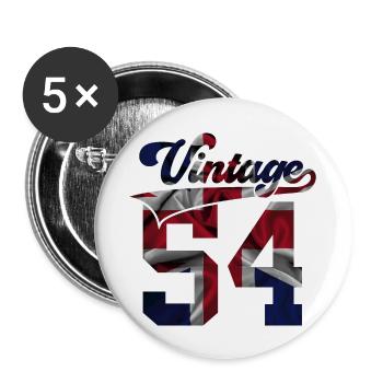 72E ANNIVERSAIRE UK MILLÉSIME 1954 - Lot de 5 grands badges (56 mm) - blanc - Devant